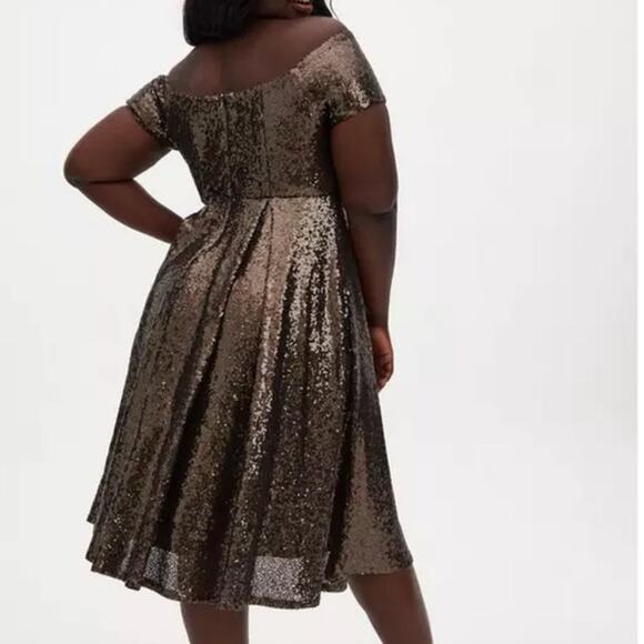 Torrid 18 Chocolate Brown Sequin Off Shoulder Midi Party Cocktail Holiday Dress - Picture 4 of 5